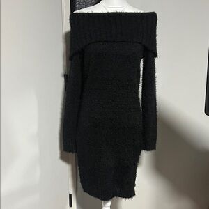 Say What? Elegant Black Off-Shoulder Sweater Dress